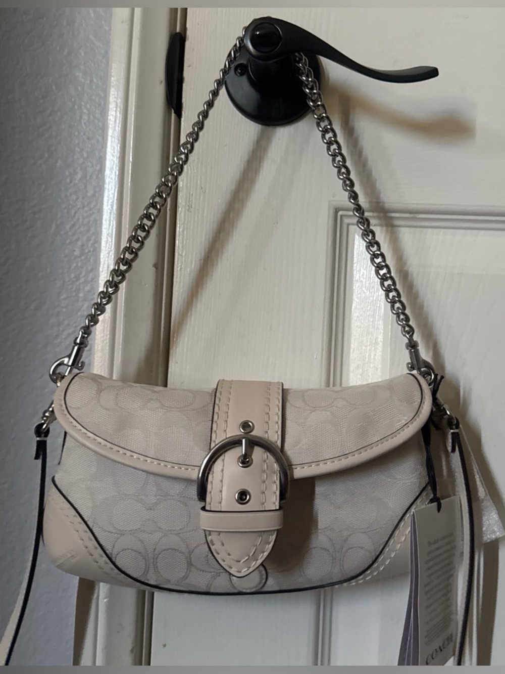 Coach Signature Canvas Small Shoulder Bag in Chalk